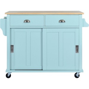 NicBex 2 Drawer Rolling Kitchen Island Cart with Sliding Barn Door,Kitchen Island on Wheels with Drop-down Desktop,Island Table for Kitchen - 1 of 3