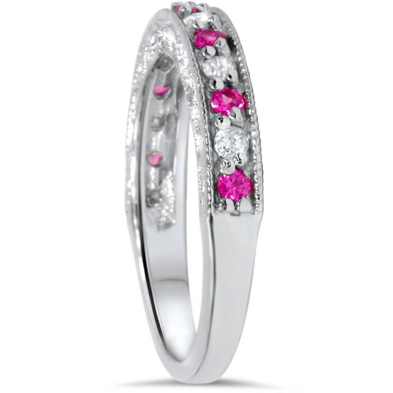 Pompeii3 1/2ct Pink Topaz & Diamond Vintage Wedding Ring 14K White Gold, 3 of 5