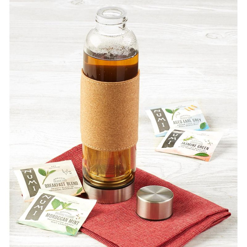 Numi Organic Tea Gift Set , Includes 16oz Glass Tea infusion Bottle with Strainer and 4 organic tea varieties (24 tea bags), 4 of 7