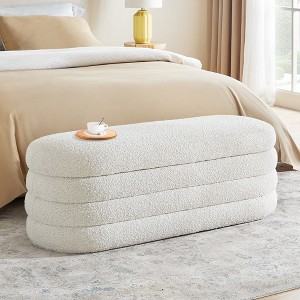 Gericco 49.2" Storage Ottoman Bench Upholstered Fabric Storage Bench for Bedroom End of Bed Aesthetic Large Oval Storage Ottoman - 1 of 4