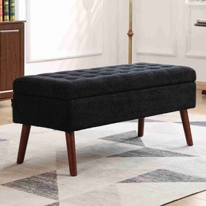 CAVINAS Storage Bench for Bedroom,Linen Fabric Storage Ottoman Bench with Tufted Top and Wood Legs for Living Room,Bedroom - 1 of 4