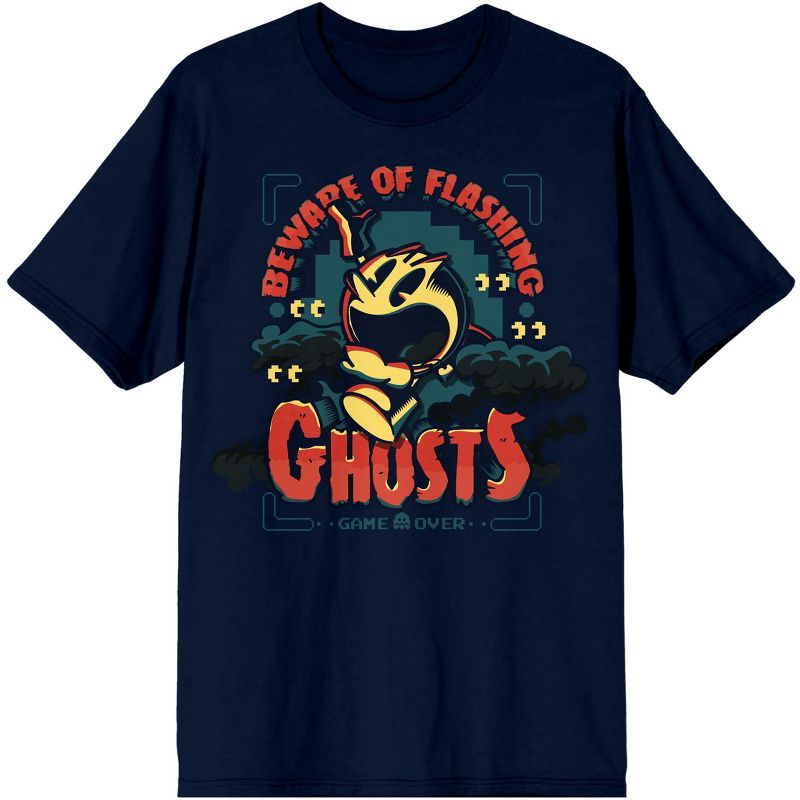 Pacman Classic Beware of Flashing Ghosts Men's Navy T-shirt, 1 of 4
