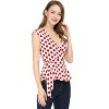 Allegra K Women's V Neck Sleeveless Self Tie Wrap Front Dotted Blouse - 2 of 4