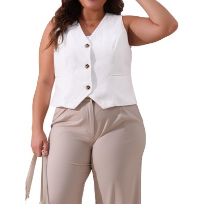 Agnes Orinda Women's Plus Size Sleeveless V-neck Button Down Fashion Vests