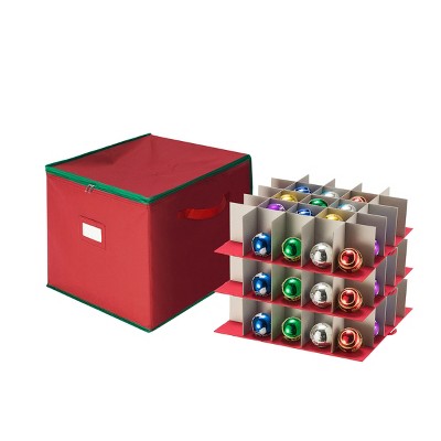 Hastings Home Ornament Storage Box - Zippered Lid Organizer with 75 Individual Compartments and Dividers for Christmas Bulbs and Decorations