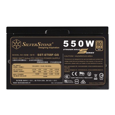 SilverStone Technology 550W ATX single +12V rails with 45A output Silent 120mmFan with 18dBA efficiency 80Plus  cable 140mm depth 2x8/6pin PCI-E.