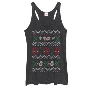 Women's Marvel Ugly Christmas Deadpool Racerback Tank Top - 1 of 3