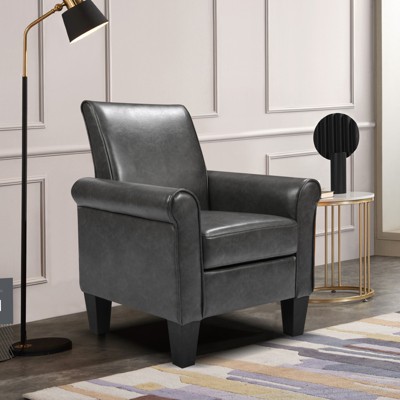 Modern Accent Chair, Faux Leather Comfy Reading Armchair, Upholstered Single Seat Sofa Chair With High Backrest for Living Room Bedroom Office