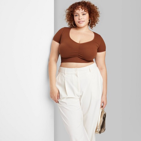 Wild Fable Crop Top Long Sleeve, Light Brown , Size XXL