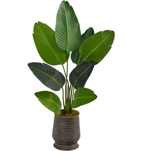 Nearly Natural 50-in Travelers Palm Artificial Tree in Ribbed Metal Planter - 1 of 3