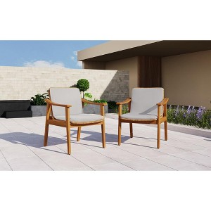 Outdoor Dining Chairs Set of 2, Teak Color Acacia Wood Frame, Brown PE Wicker,  Waterproof Cushion, Ideal for Patios, Gardens - 1 of 4