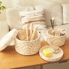 Aoibox Round Cotton Rope Storage Baskets with Lids Set of 2 Small Woven Decorative Rainbow Pompom Organizer Bins - 4 of 4