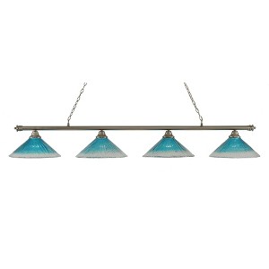 Toltec Lighting Oxford 4 - Light Island Pendant Light in  Brushed Nickel with 16" Teal Crystal Shade - 1 of 1