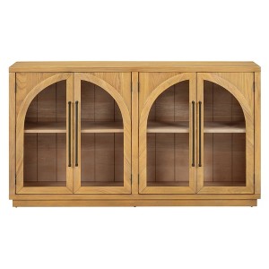 Luxystar 4-Door Sideboard Buffet Cabinet with Large Storage, Glass Doors and Adjustable Shelves for Dining and Living Room, Natural Wood - 1 of 4