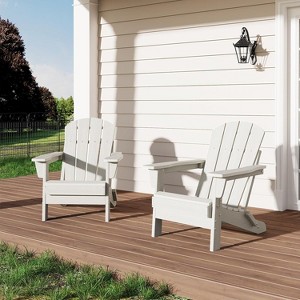 coucheta Folding Adirondack Chairs Set of 2, HDPE Plastic Outdoor Chairs with Wood Texture, Weather Resistant for Deck, Patio, Pool, Backyard - 1 of 4