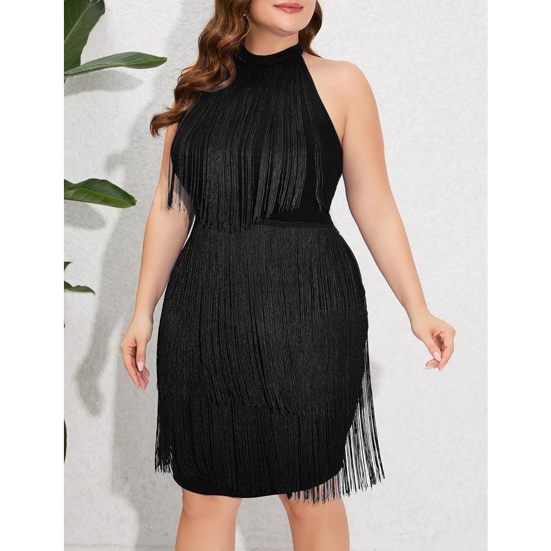 Whizmax Women's Plus Size Fringe Dress 1920s Sleeveless All Over Tassel Tiered Cocktail Party Dress, 3 of 7