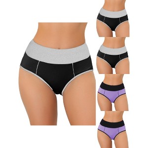 Allegra K Women's Plus Size High Waist Tummy Control Color-Block 5 Packs Available Briefs - 1 of 4