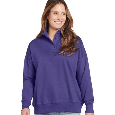 Jockey Women's Fleece Lined Button Front Sweatshirt S Pristine Plum