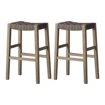 Maven Lane Emerson Backless Saddle Kitchen Stool in Vegan Leather Seat, Set of 2