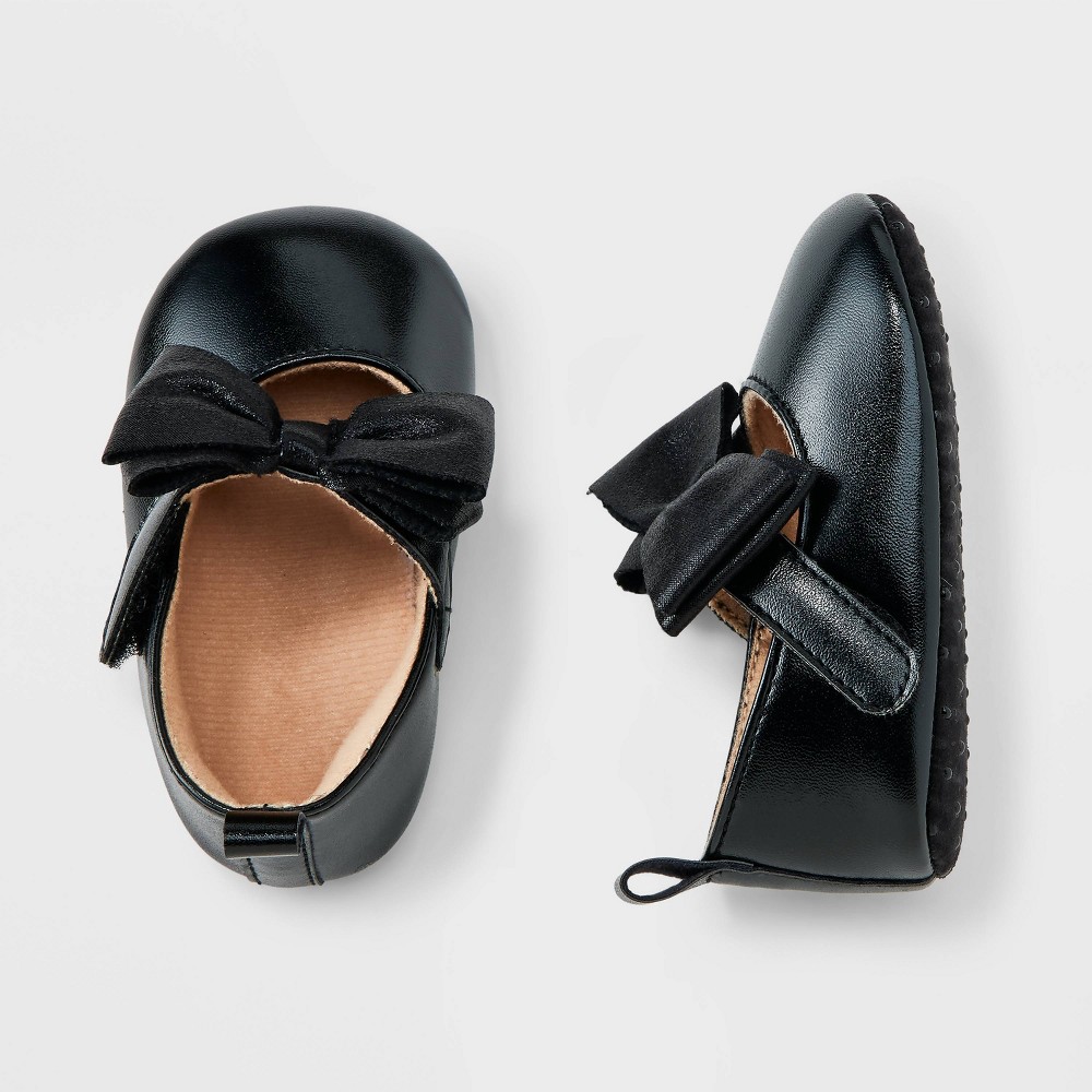 Baby Girls' Bow Dress Flat Shoes - Cat & Jack™ Black 0-3M