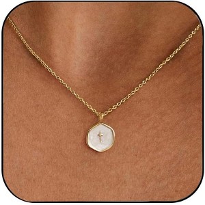 Dainty Gold Cross Necklace for Women, 14K Gold Plated Small Pendant Choker - 1 of 4