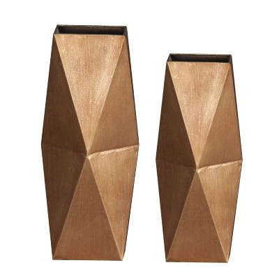 LuxenHome Set of 2 Gold Metal Modern Rectangular Vases