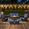 POCASSY 5-Piece Patio Furniture Set with Fire Pit Table, Brown Wicker Outdoor Fire Pit Set With Patio Sectional Sofa, Swivel Chair, Rattan Footrest - 2 of 4