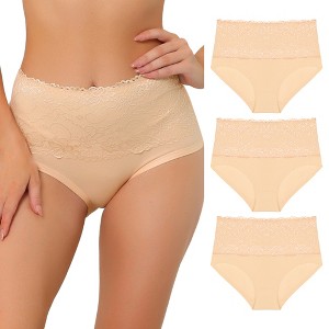 Agnes Orinda Women's Plus Size Stretch Packs Lace High Waist Comfort Briefs - 1 of 4
