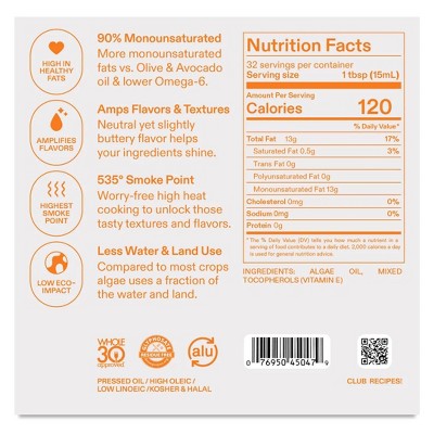 Algae Cooking Club Chef Grade Algae Based Cooking Oil - 16 fl oz
