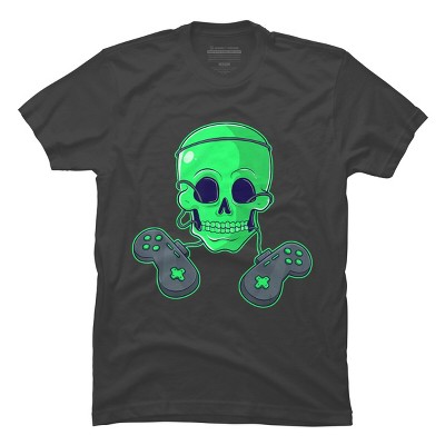 Men's Design By Humans Halloween Skeleton Skull Crossbones Video Gamer By TaiHan T-Shirt