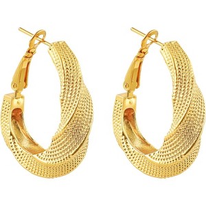 14K Gold Plated Chunky Dangle Hoop Earrings for Women | Medium Thick Huggie Statement Jewelry - 1 of 4