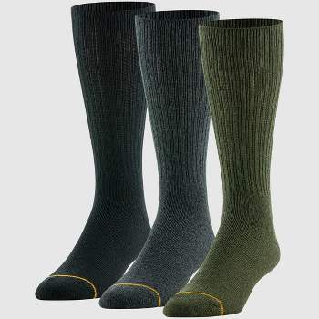 Goldtoe Signature Collection Men's Recycled Blend Rib Crew Socks 3pk - Black/Charcoal Gray/Olive Green 6-12.5