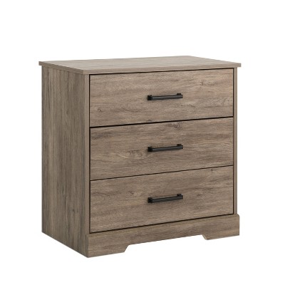 Rustic Gray Oak 3-Drawer Farmhouse Nightstand