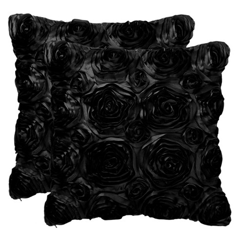 PiccoCasa Decorative Square 3D Satin Rose Flower Throw Pillow Cover 2 Pcs - image 1 of 4