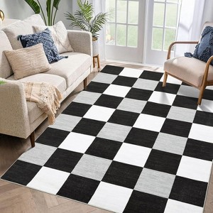 Entryway Runner Rug – Modern Checkered Washable Stain-Resistant Non-Slip Minimalist Plaid Carpet for Hallways Kitchen Laundry. - 1 of 4