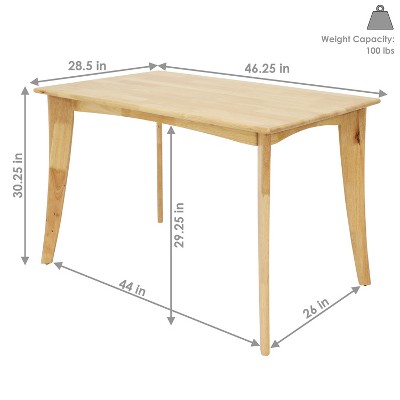Natural Rubberwood Mid-Century Modern Rectangular Dining Table