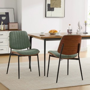Kumasinova 19"H Modern Retro Dining Chairs Set of 2,Ergonomic Side Chairs with Bentwood Seat & Back,Waterproof PU Leather/Plush Linen Chairs - 1 of 4