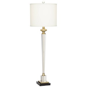 Vienna Full Spectrum Lana Modern Table Lamp 38 1/2" Tall Clear Crystal Glass Column White Drum Shade for Bedroom Living Room Bedside Nightstand Office - 1 of 4