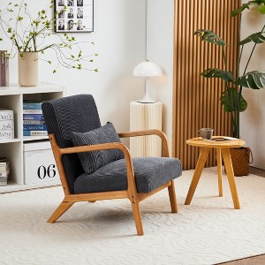 CAVINAS 15"Mid-Century Modern Accent Chair with Lumbar Pillow,Corduroy Fabric Armchair with Natural Cotton Cushion,Living Room Reading Chair - 1 of 4