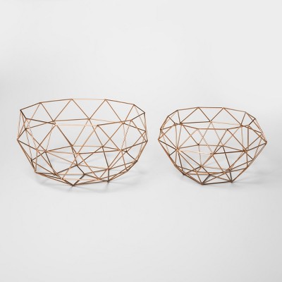 Set of 2 Round Modern Reflections Iron Geodesic Basket - Olivia & May