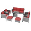 Sonkuki 8 Pieces Patio Sofa with Square Fire Pit Table and Ottomans, Wicker Conversation Couch, Light Gray Cushion - 2 of 4