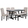 6 Piece Modern Dining Set with Table, 4 Chairs and Bench, Marbled Veneer Tabletop and V Shaped Legs, White Finish - 3 of 4