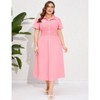 Coolmee Women Plus Size Dress Summer Button Down Smocked Midi Dress Short Sleeve Sundress - 2 of 4