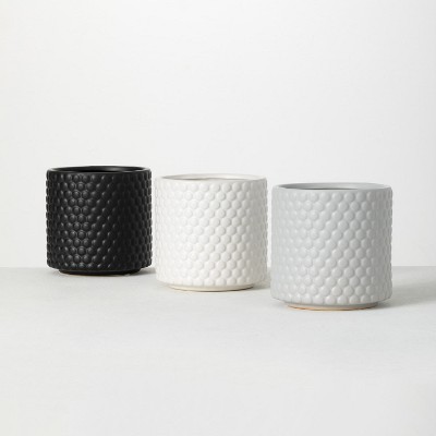 Sullivans Set of 3 Small Ceramic Planter Pots 6"H White, Blue & Black