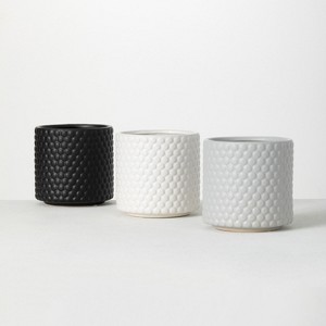 Sullivans Set of 3 Small Ceramic Planter Pots 6"H White, Blue & Black - 1 of 4