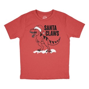 Youth Funny T Shirts Santa Claws Sarcastic Xmas Dino Graphic Novelty Tee For Kids - Crazy Dog Youth T Shirt Gift For Christmas - 1 of 4