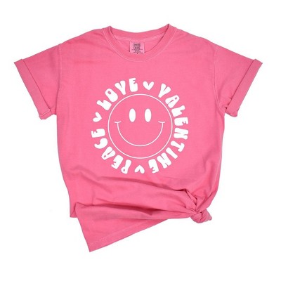Simply Sage Market Women's Peace Love Valentine Smiley Short Sleeve Garment Dyed Tee