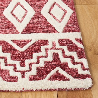 Red and Ivory Handmade Wool Abstract Tufted 4' x 6' Rug