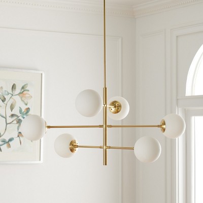 Gold and White Glass Retro Space Age Chandelier