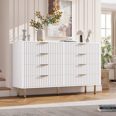 Garvee Fluted 6 Drawer Dresser for Bedroom, 54" Wide Modern Chest of Drawers with Deep Drawers, Large Double Dresser, Wooden Dresser Organizer